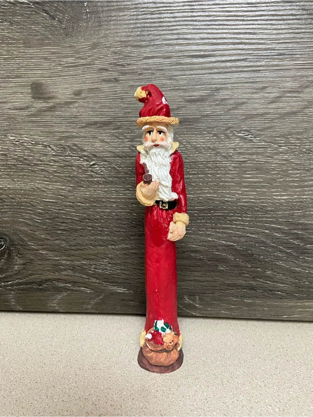 Vintage Santa Claus Figurine Set of 2 Skinny Pencil Tall Red Standing Pair